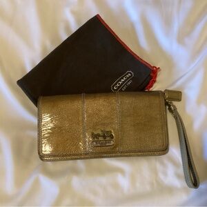 Coach Metallic Gold Patent Leather Wristlet/Wallet